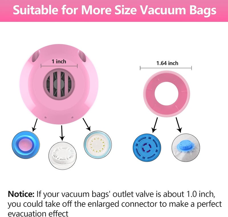 BAMCOO Electric Pump for Vacuum Storage Bags, Travel Vacuum Pump for Various Vacuum Seal Bags Portable Vacpack Air Pump for Compression Clothing Blanket Luggage Pink (Storage Bag Not Included) - Image 4